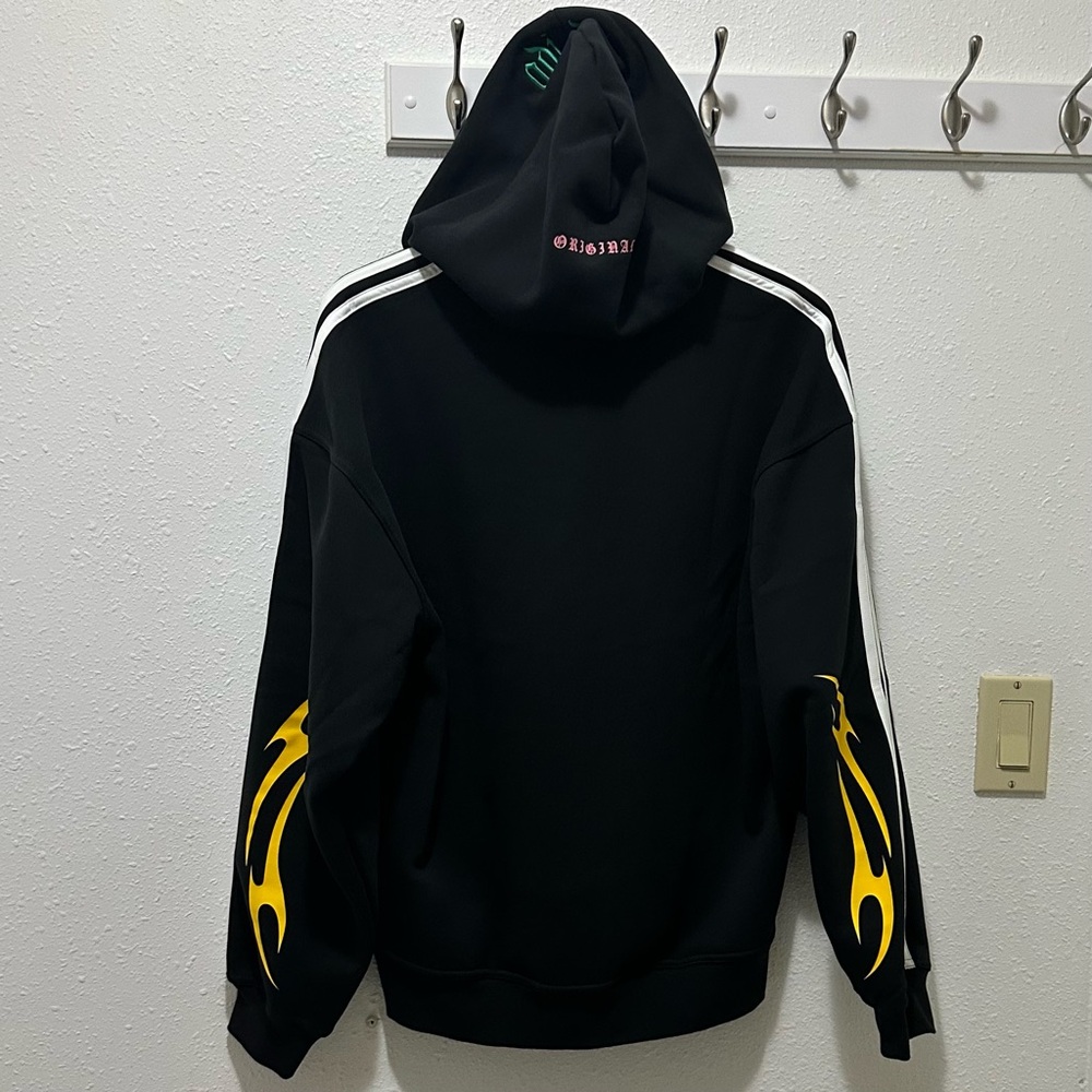 Adidas Black Hoodie with Spider and Flame Graphics, Size Men’s Small - Picture 6 of 8